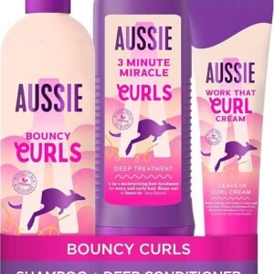 Aussie Curls Shampoo and Conditioner Set with Leave In Conditioner Curl Cream, Curly Hair Products with Coconut Oil, Jojoba Oil & Macadamia Nut Oil 300/225/160 ml