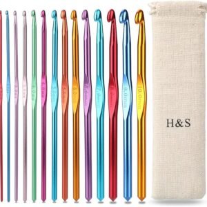 H&S Crochet Hooks Set & Needles Aluminium with Pouch Case for Beginners - 14pcs (2mm to 10mm Crochet Hook)